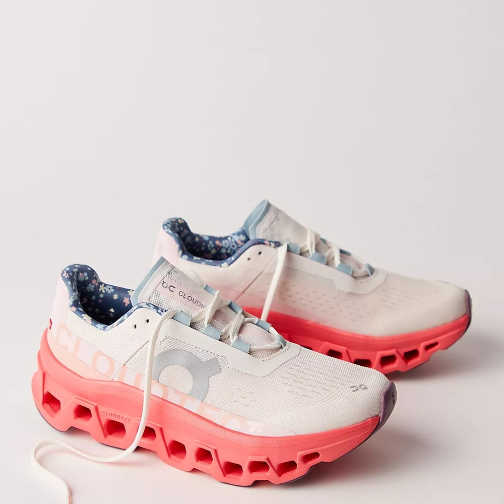 On Free People Running Women's Cloudmonster Athletic Shoes - White and Pink